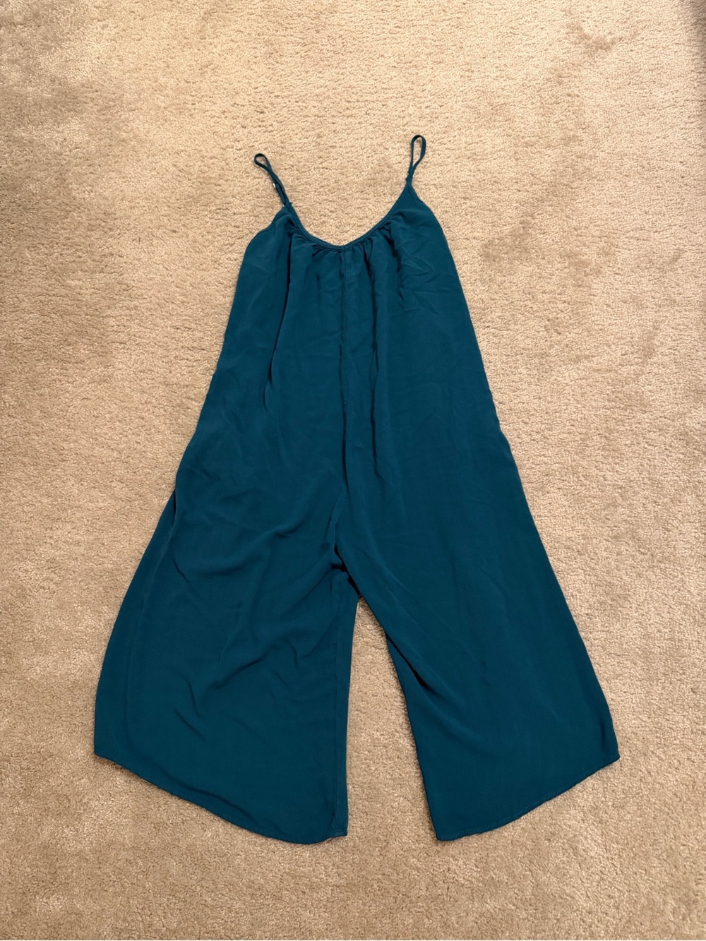 Hunter & Brown Teal Rayon Sleeveless Wide Leg Jumpsuit Size L Pockets